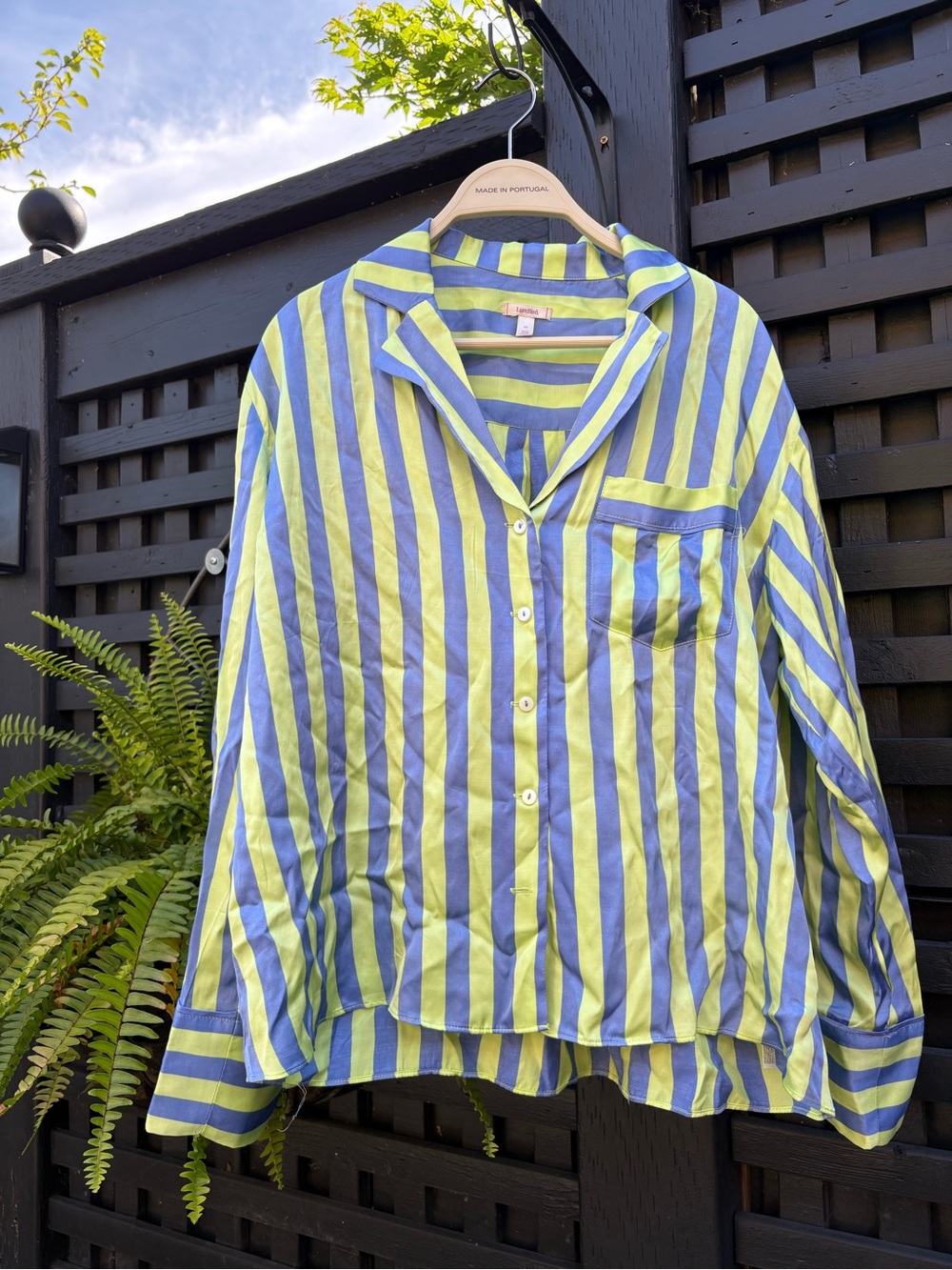 Anthropologie Blue and Yellow Striped Button-Down Shirt